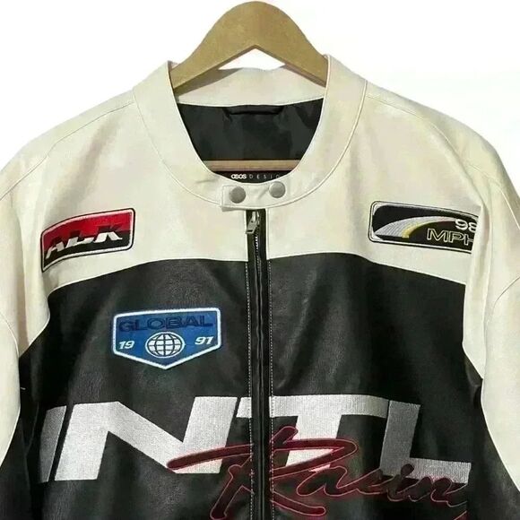 ASOS DESIGN Jacket Oversized Faux Leather Motocross Racer 3XL Black/White NWT - Picture 3 of 13